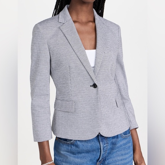 Theory Womens Shrunken Blazer houndstooth black white size 12 poly blend fall - Picture 1 of 9